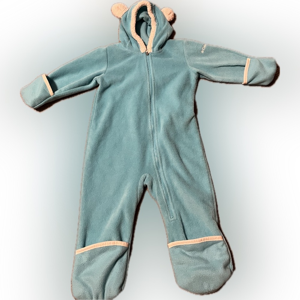 Columbia Infant Fleece Bunting Snowsuit 18–24 Months – Aqua Blue with Bear Ears